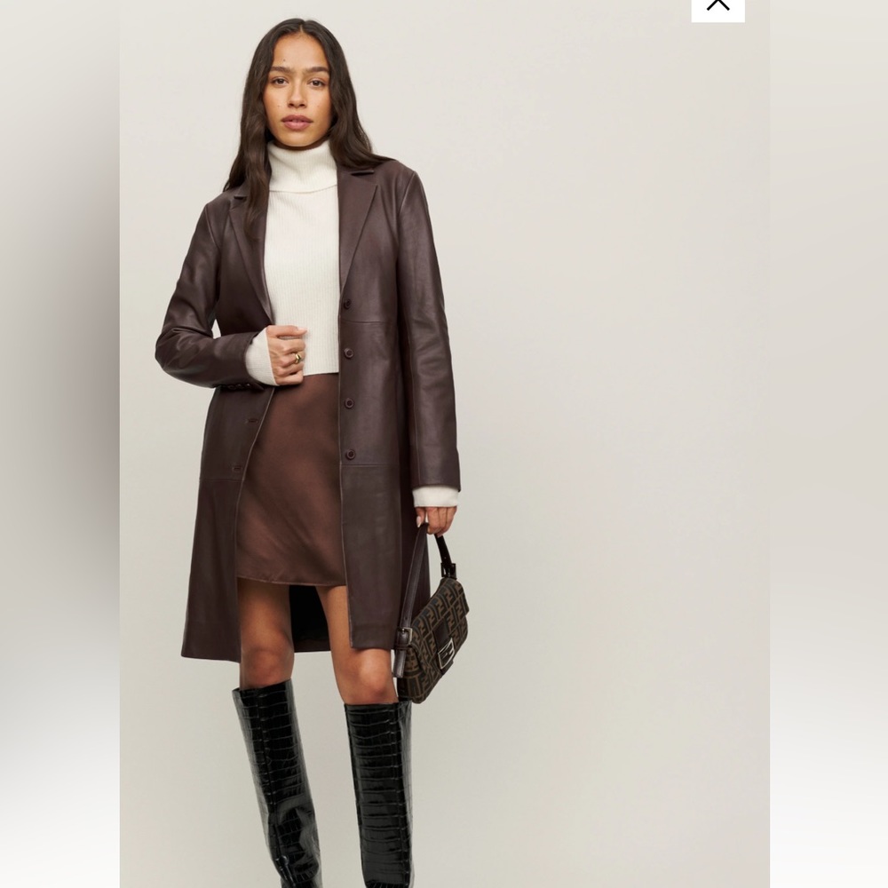 Reformation Veda Crosby 90s Longline Leather Blazer - Chocolate Brown